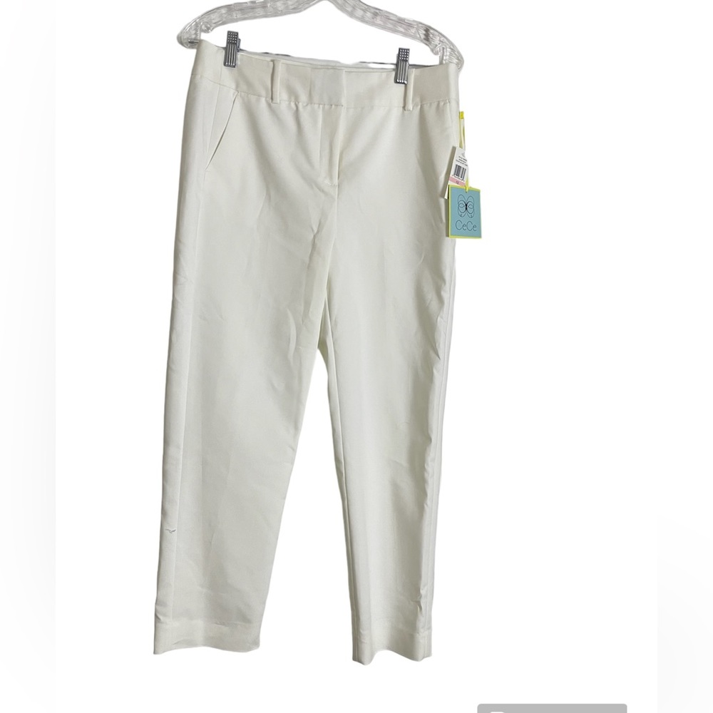 New CeCe 10 Pants Slacks Cream Ivory Soft Ecru Tapered Slim Leg Stretch